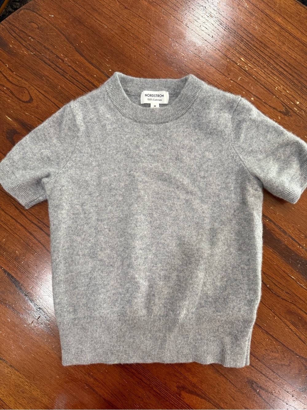 Nordstrom Womens Short-Sleeve Cashmere Sweater - Gray